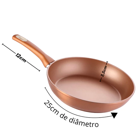 Frigideira antiaderente rosê revestimento cerâmico, cabo siliconado grande 25 cm de diâmetro
