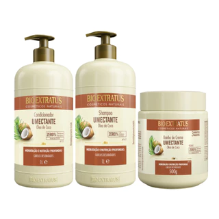 Kit Linha Umectante Shampoo, Condicionador 1L e Banho de Creme 500g Bio Extratus