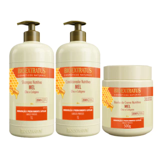 Kit Mel Shampoo, Condicionador 1L e Banho de Creme 500g Bio Extratus