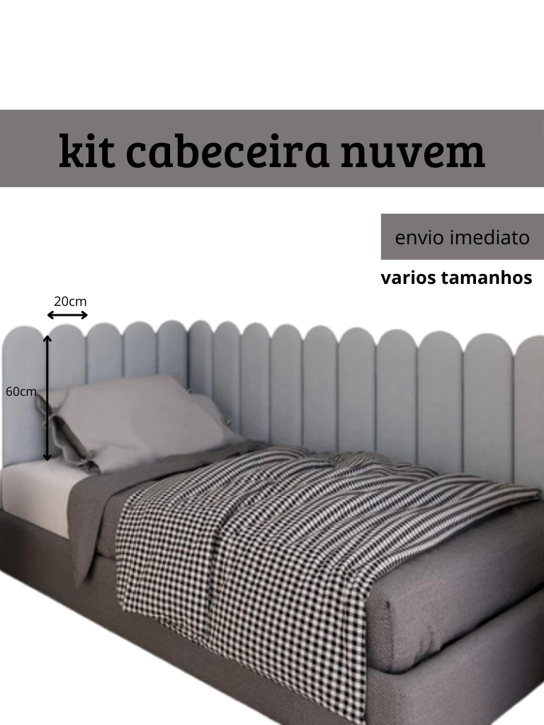Kit Cabeceira Estofada Nuvem Suede Adesiva 20x60 Solteiro Casal Queen King solteiro em L — foto 3 de 3