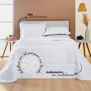 Cobre Leito 3 Peças - Casal\Queen\King - 300 Fios Pecal - Dupla Face - Detalhes em 3d Pompom Poppy