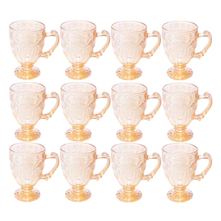 Conjunto 6 Canecas C/Pé Vidro Cristal Imperial Âmbar 190ml ke home