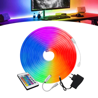 Fita Led Neon RGB Flexível 12v 5m Siliconada Com Controle e Fonte Bivolt Ip65 Decoração Natal