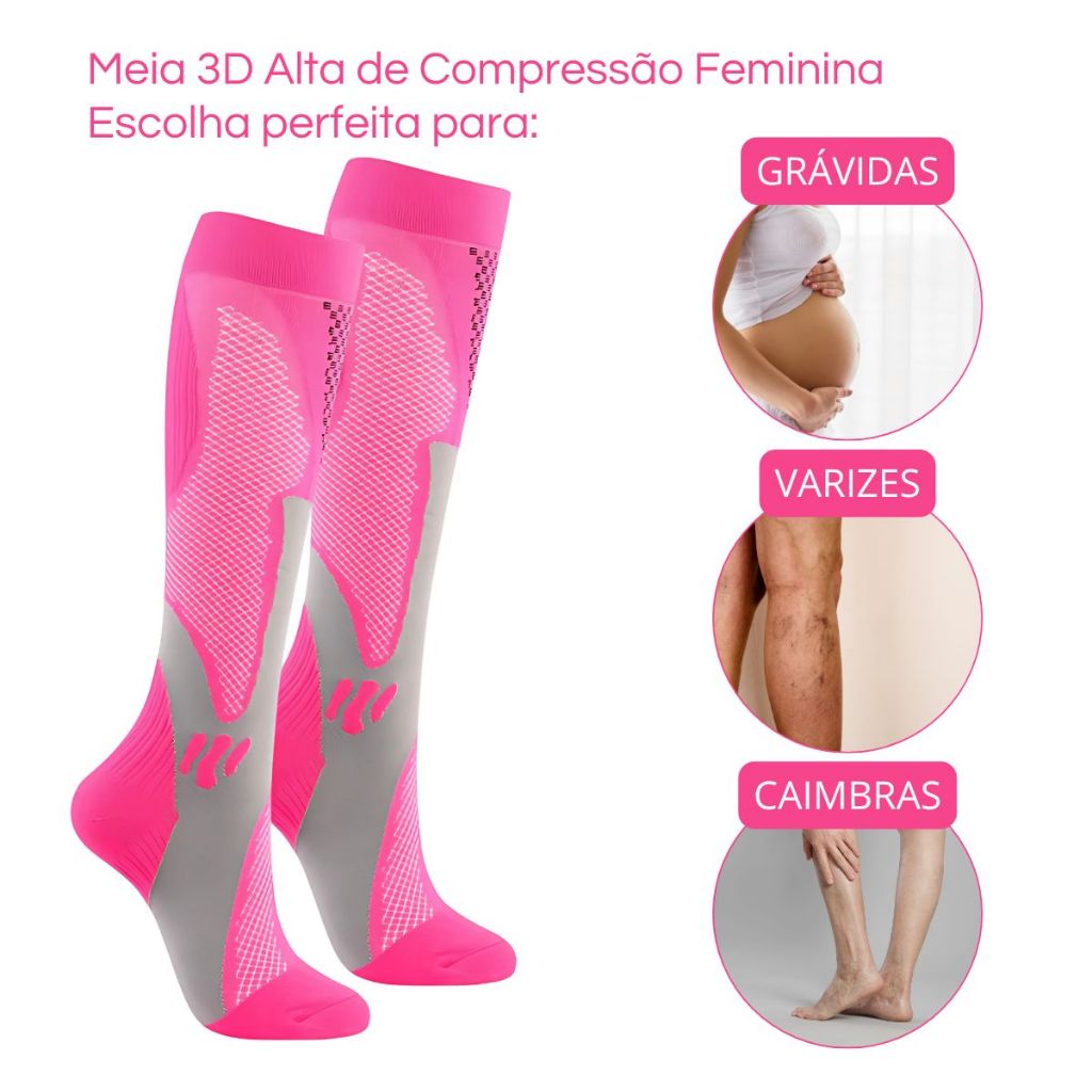 Meia De Compressão Feminina Para Gestante 20-30 mmhg Tamanho Único ...
