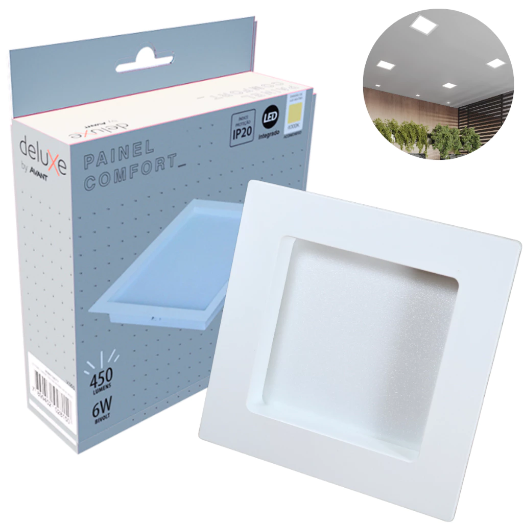 Painel Led Recuado 6w Quadrado 4000k Comfort Branco Neutro 12cm 110V/220V Bivolt Branco Fosco Cód: 908010877 - Deluxe