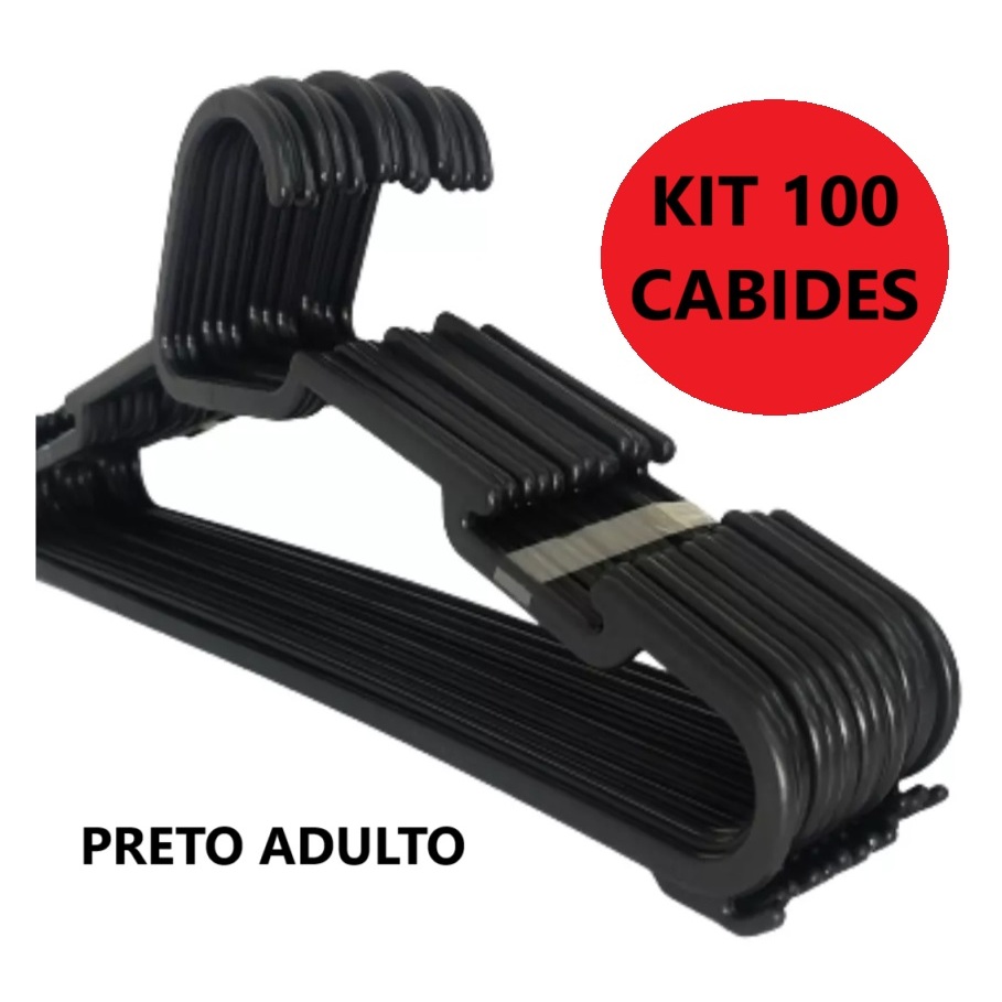 Kit 100 Cabide preto para roupas Cabide adulto reforçado resistente envio imediato