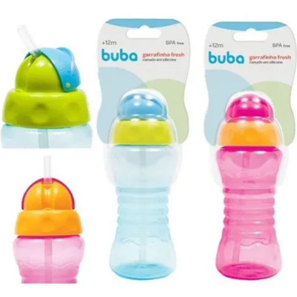 Garrafa Infantil Buba Garrafinha Fresh 300 Ml Canudo Em Silicone Tampa ...