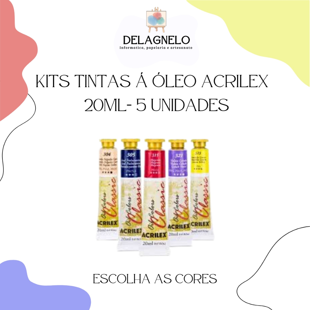 kit 5 Tintas A Óleo para pintura em tela Oil Colors Classic Acrilex de ...