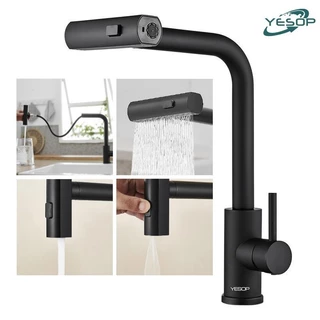 Torneira Cascata Cozinha Gourmet Bancada Misturador Aço Inox 304 Cor Fosco Preto Yesop
