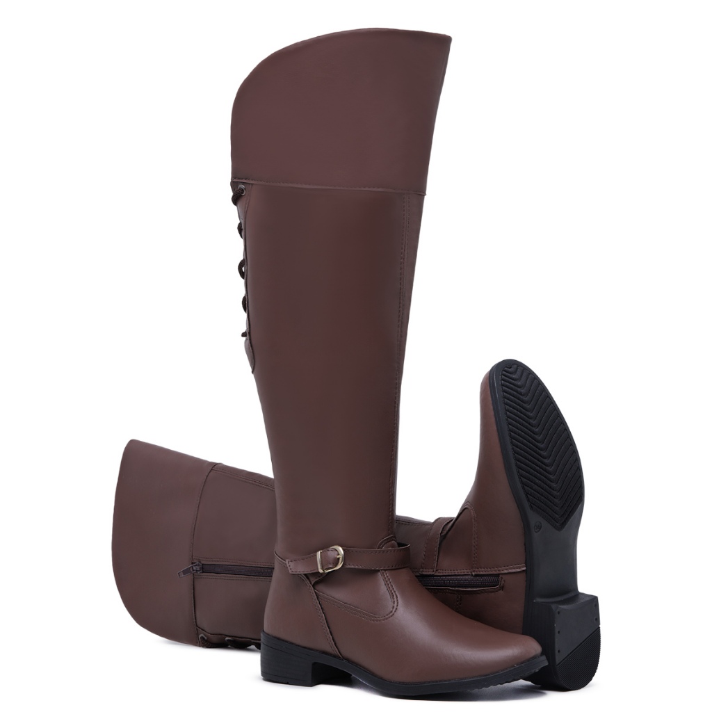 Bota Montaria Over The Knee Feminina Cano Longo Couro Sintético Zíper ...