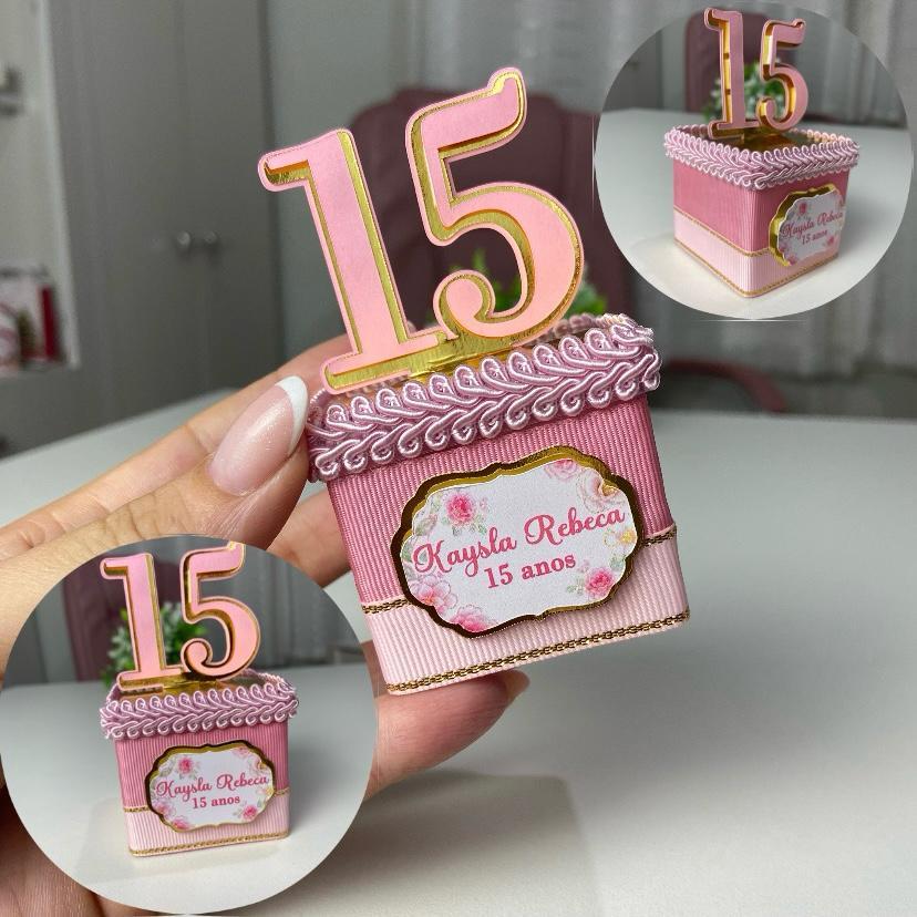 10 Caixinhas acrílica de luxo personalizada 15 anos rosa\Caixinha ...