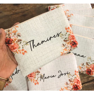 13  Necessaire Slim Personalizada c/ nome - Floral Terracota + cores 20x14 em Oferta na Shopee