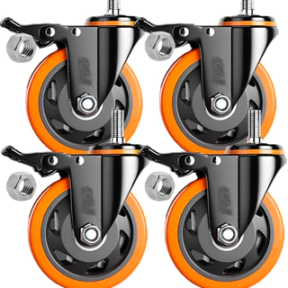 Kit 4 Rodinha Rodízio Roda Grande Reforçada Giratório Espiga Parafuso Freio Trava 70mm Peso 600 kg