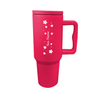 Copo Com Canudo Térmico de 1200ml Personalizado Com Flor E O Seu Nome [C-08]