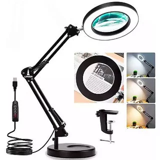 Lupa Luminária Articulável Lorben 10x com LED Ring Light e Garra Base - 16cm