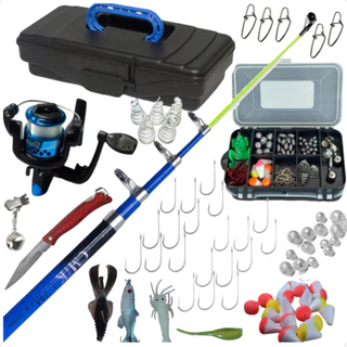 Kit Pesca Completo Vara Molinete com linha maleta estojo organizador anzol boia isca chumbada canivete tilápia tucunaré