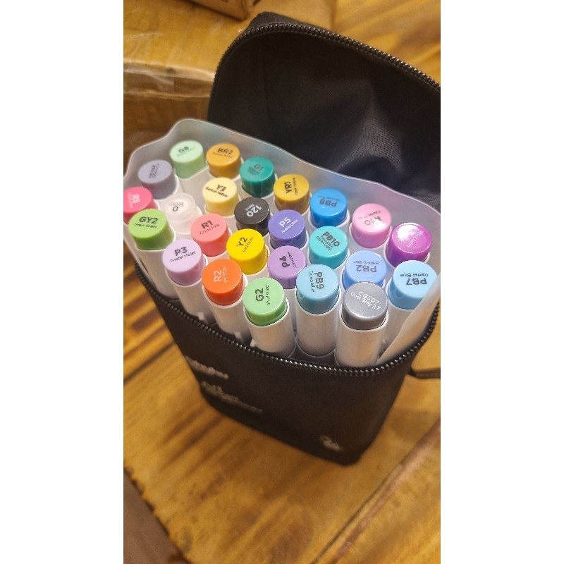 Marcador Ohuhu 24 cores vibrantes ORIGINAL pronta entrega caneta alcool, ponta dupla brush (pincel) e chisel (chanfrado)