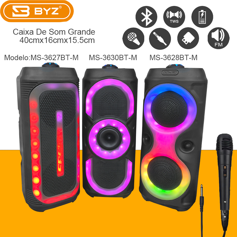 BYZ]Caixa de som grande,LED RGB, alto-falante,suporta FM/TWS