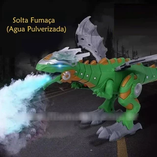 Dinossauro de Brinquedo Solta Fumaça e Anda Dragão Cyber Robô Com Controle Remoto