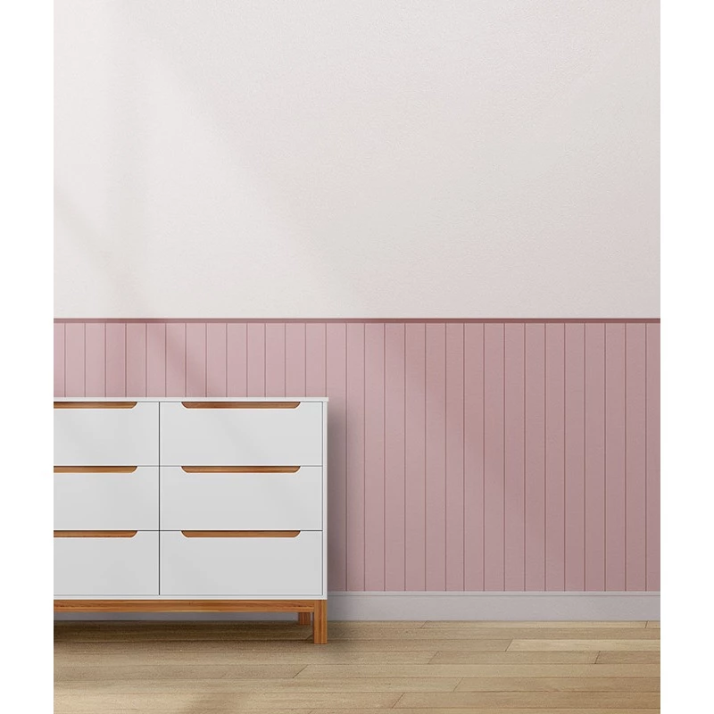 Papel de Parede Ripado Lambril Quarto infantil Menina Meia Parede Marrom Rosado 115x58 Lavável — foto 2 de 5