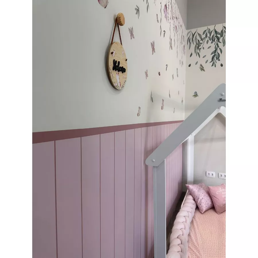 Papel de Parede Ripado Lambril Quarto infantil Menina Meia Parede Marrom Rosado 115x58 Lavável — foto 3 de 5