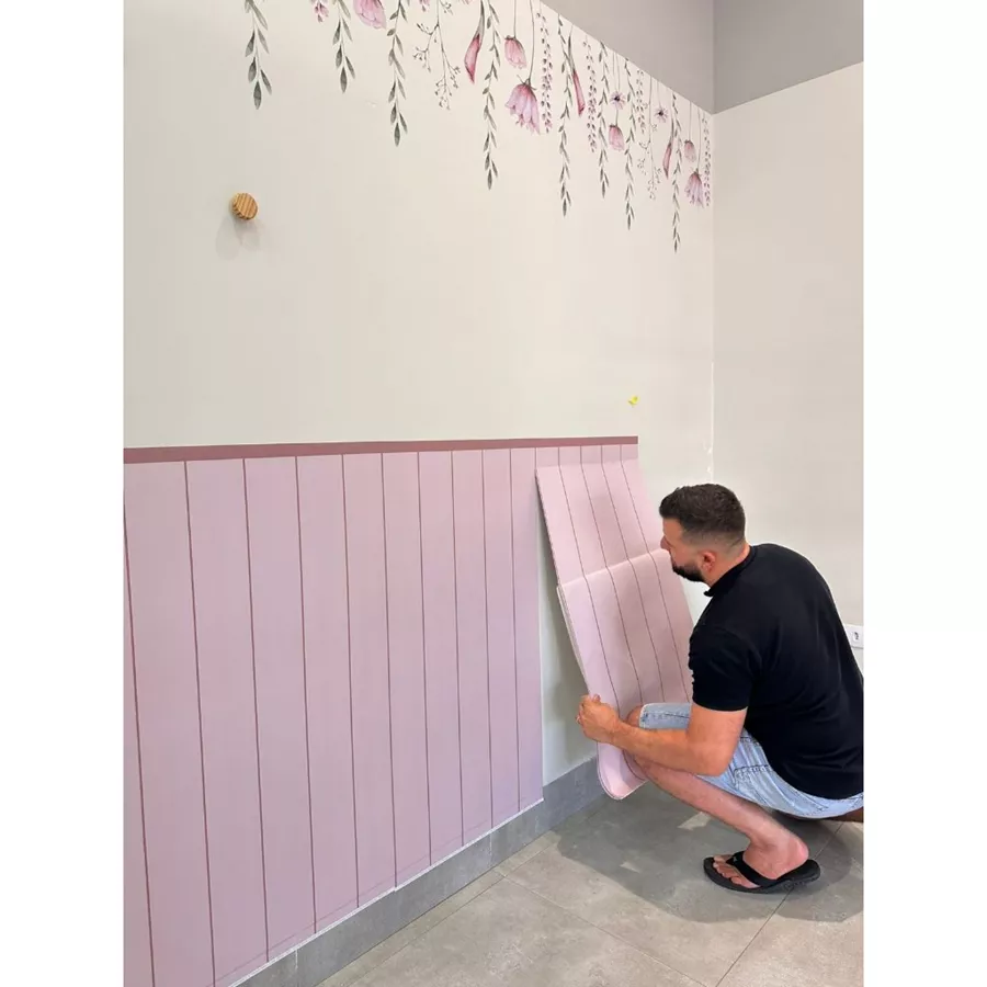 Papel de Parede Ripado Lambril Quarto infantil Menina Meia Parede Marrom Rosado 115x58 Lavável — foto 4 de 5