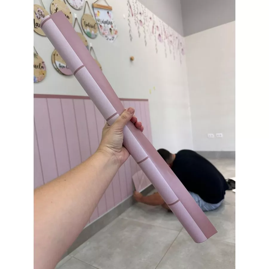 Papel de Parede Ripado Lambril Quarto infantil Menina Meia Parede Marrom Rosado 115x58 Lavável — foto 5 de 5