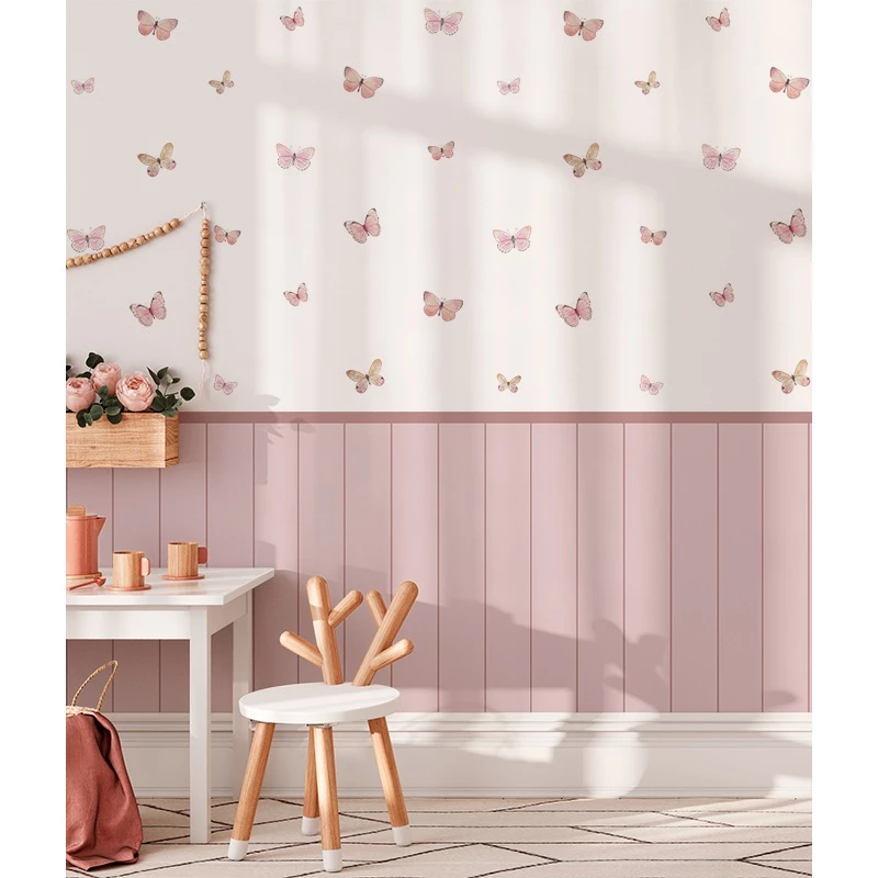 Papel de Parede Ripado Lambril Quarto infantil Menina Meia Parede Marrom Rosado 115x58 Lavável
