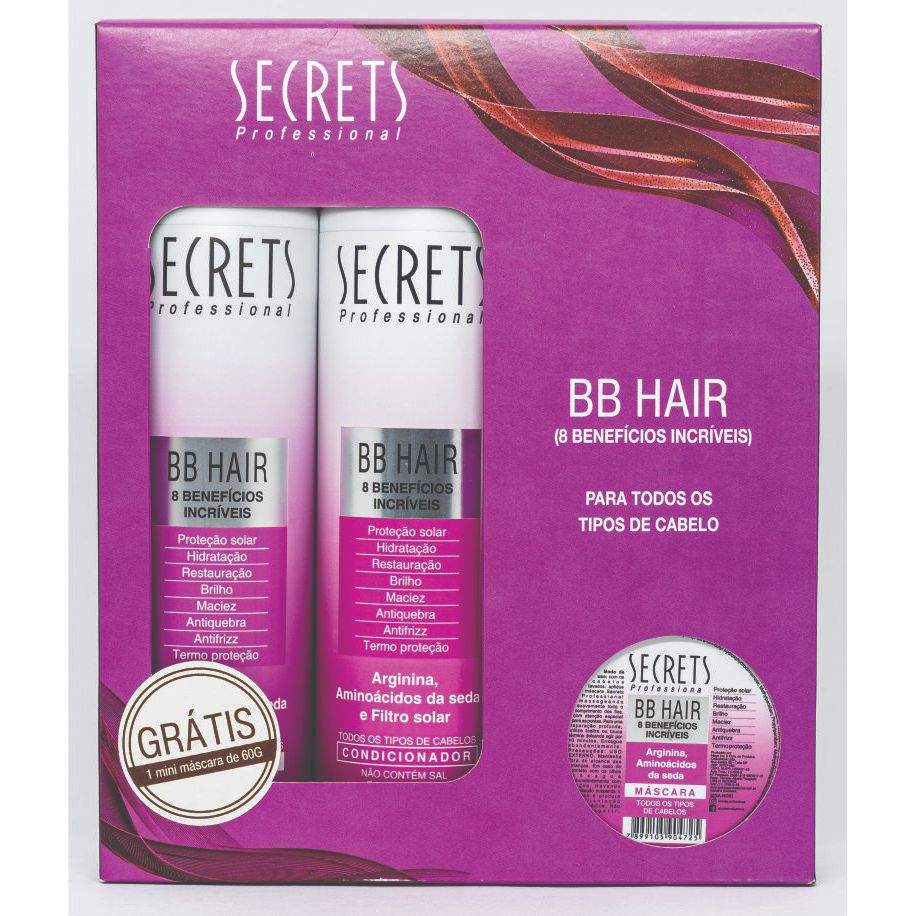 Kit Secrets BB Hair - Shampoo e Condicionador - Grátis 1 Mini Máscara ...