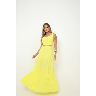 CONJUNTO SAIA LONGA 3 MARIAS E CROPPED - COM ELASTICO