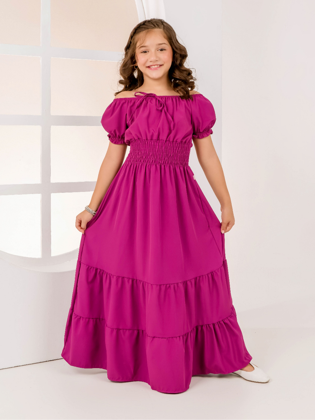 Vestido Longo Infantil Juvenil Com Manguinha Ciganinha Luxo | Shopee Brasil
