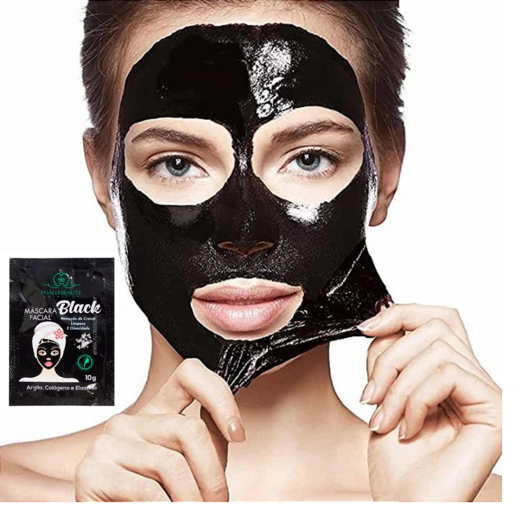 kit 8 Máscaras Facial Black Sachê PhálleBeauty limpeza facial