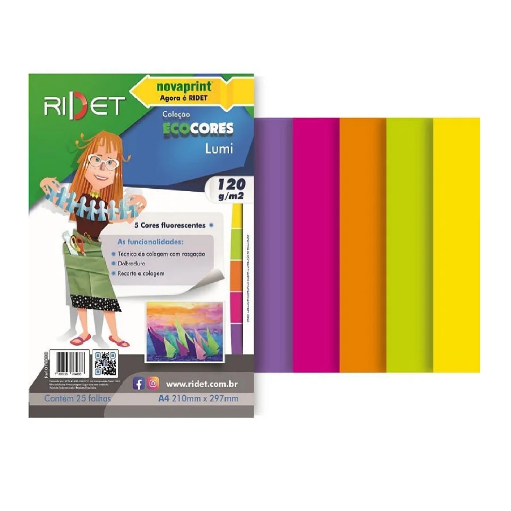 Bloco Ecocores Papel Criativo Color Set A4 Neon Lumi 120g/m²