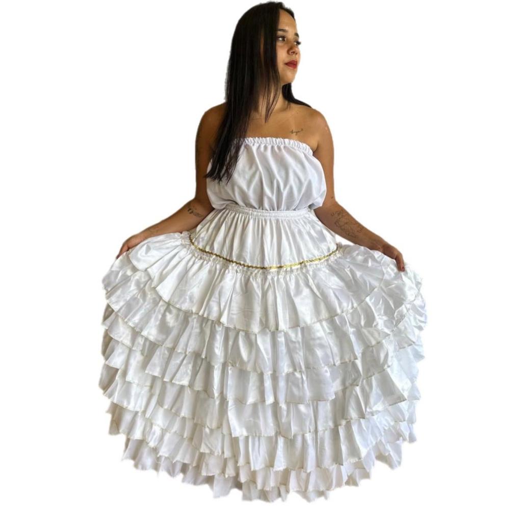 Saia Branca Babados Umbanda Candomble Cigana Baiana Shopee Brasil