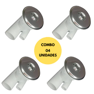 Kit 4 Bicos Jato T Duplo Direcional Hidromassagem Spa Ofurô Cromado Inox Alta Vazão