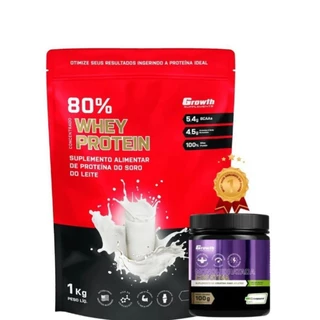 (TOP) KIT Whey Protein Concentrado (1KG) e Creatina Creapure 100g - Growth Supplements