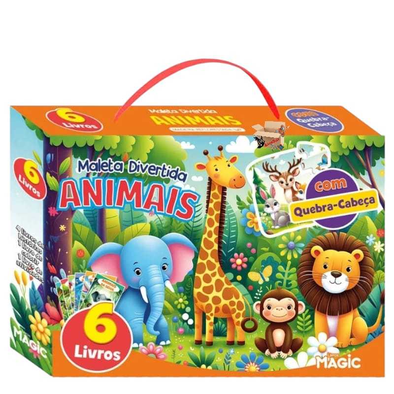 Kit Livro Infantil Maleta Divertida 6 Livros + Quebra Cabeça Em