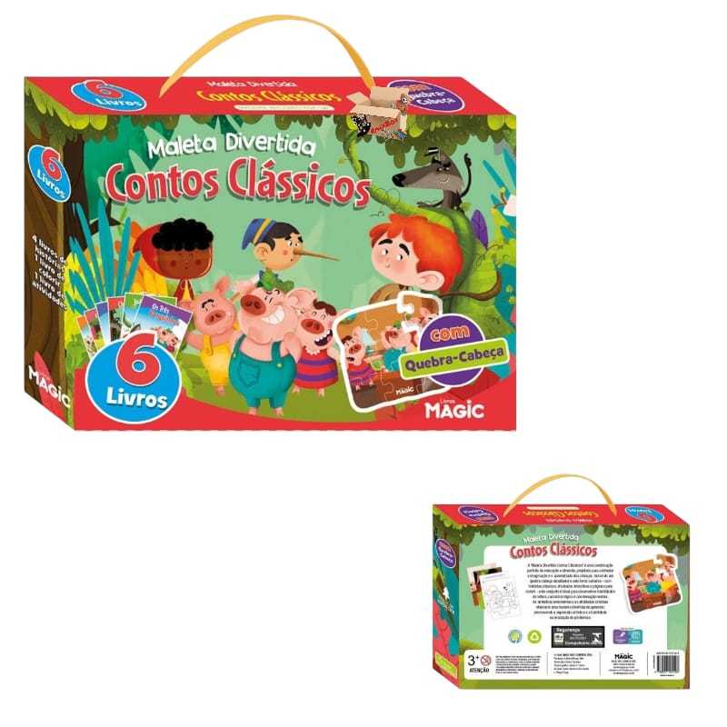 Kit Livro Infantil Maleta Divertida 6 Livros + Quebra Cabeça Em