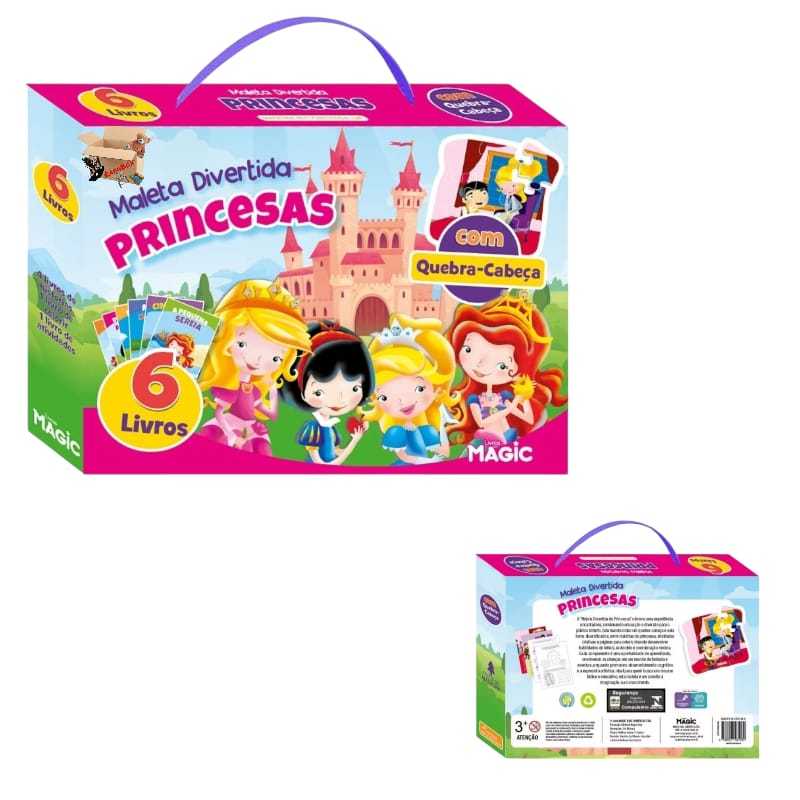 Kit Livro Infantil Maleta Divertida 6 Livros + Quebra Cabeça Em