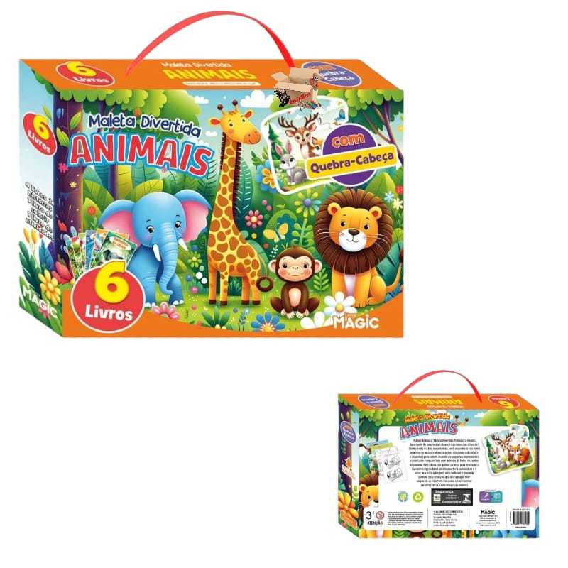 Kit Livro Infantil Maleta Divertida 6 Livros + Quebra Cabeça Em