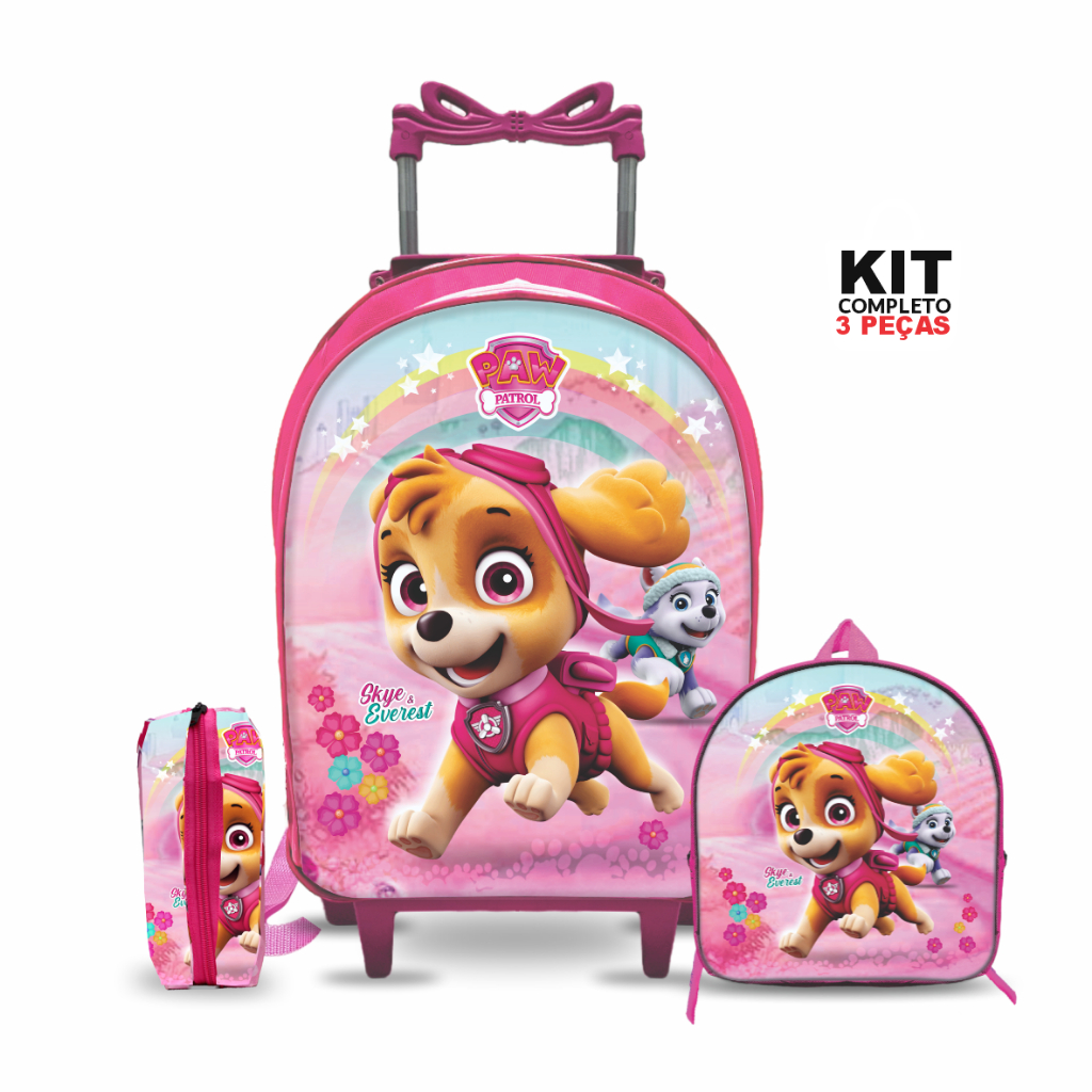 Kit Mochila escolar Patrulha Skye com Lancheira e Estojo - Rodinha - Menina - FEMININO