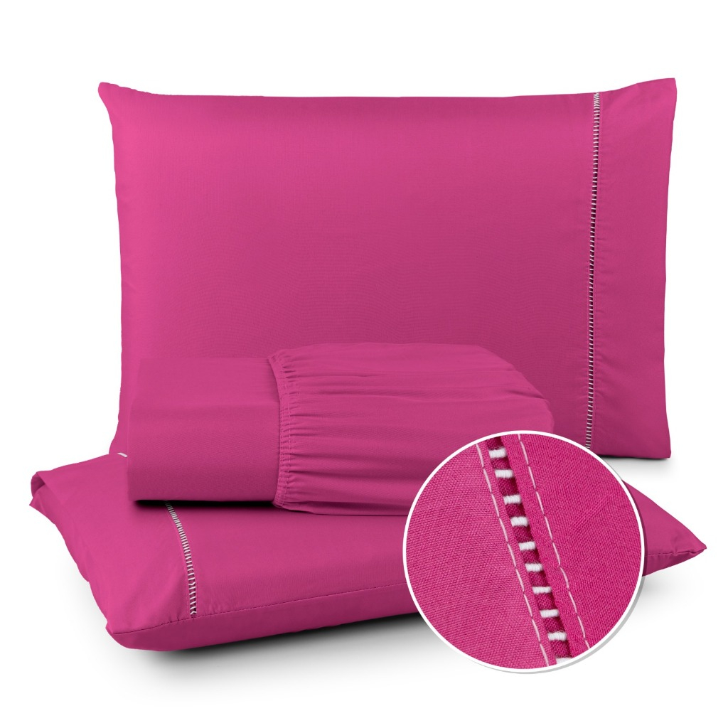 Lencol Queen Jogo De Cama Casal 400 Fios Micropercal com Ponto Palito