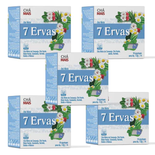 Kit 5 Chás 7 Ervas - Carqueja - Chá Verde - Mate Verde - Camomila - Hortelã - Boldo e Hibisco