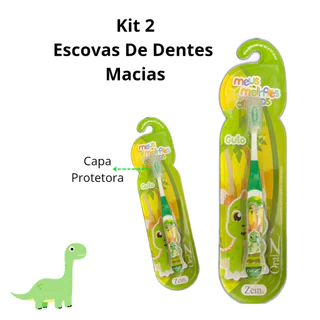 Kit 2 Escova De Dentes Macia  Infantil Criança Dinossauro Verde em Oferta na Shopee