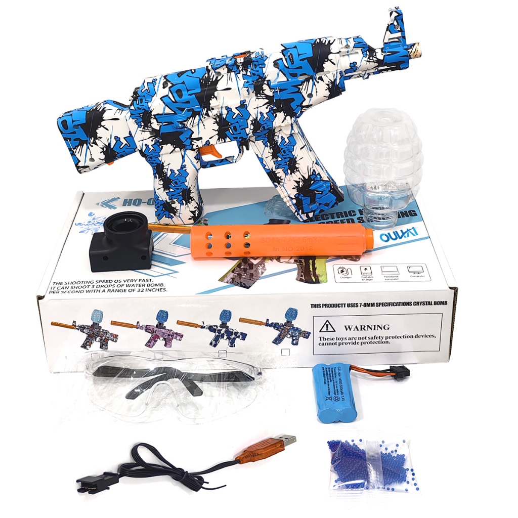 Metralhadora Automática Arma De Gel Ak47 C/ Pente De Munição,Silenciador, Óculos-Esportes e Jogos