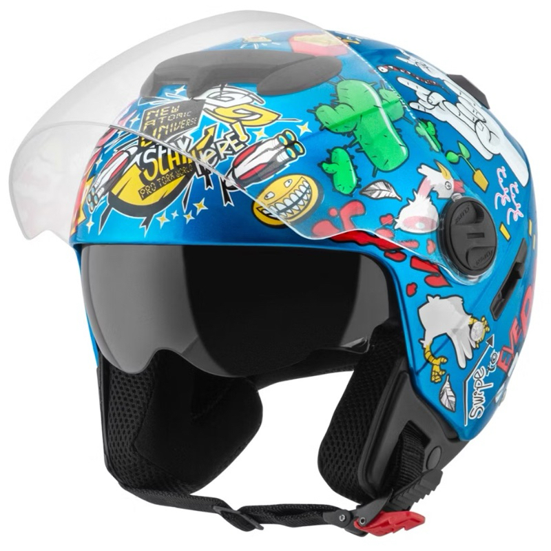 Capacete Aberto Pro Tork modelo New Atômic Universe com viseira brilhante .