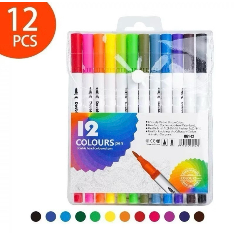 Caneta Brush Pen Kit Com 12 Cores com ponta dupla pincel brushpen e ...