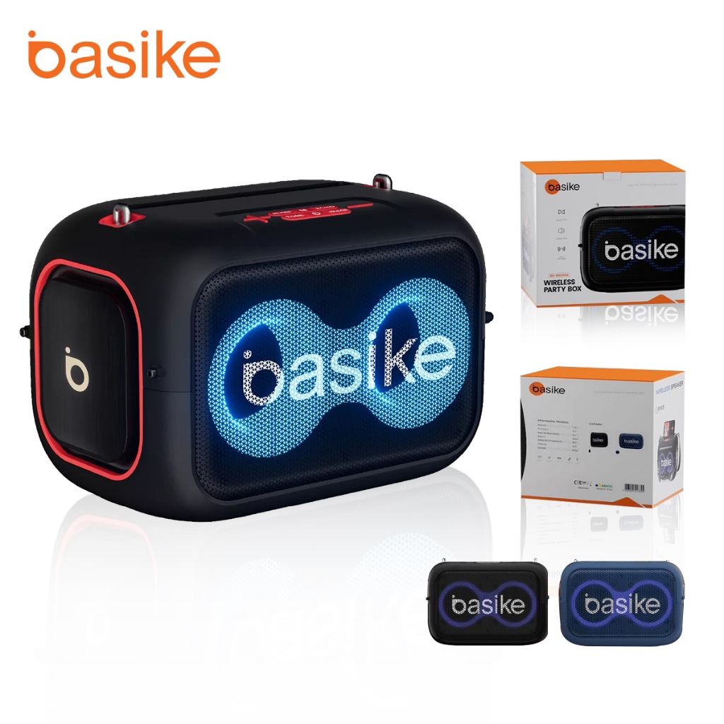 Basike Caixa de Som Portátil Bluetooth HiFi TWS 1+1 com RGB, FM e IPX5 – Som de Alta Qualidade e Resistente à Água