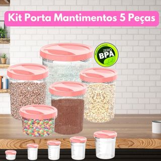 Kit Porta Mantimentos 5 Peças Com Tampa de Rosca Jogo de Potes Conjunto de Pote Rosa Shopee