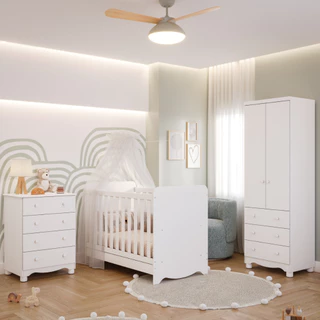 Quarto Bebê Completo Berço Americano Ben 3 Em 1 Cômoda Júnior Simples Guarda Roupa 2 Portas 100% MDF em Oferta na Shopee